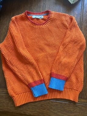 Boden Orange Crewneck Sweater with Blue and Red Trim